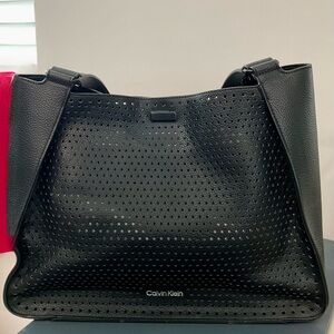 Calvin Klein Black Shoulder Bag with Perforated Design